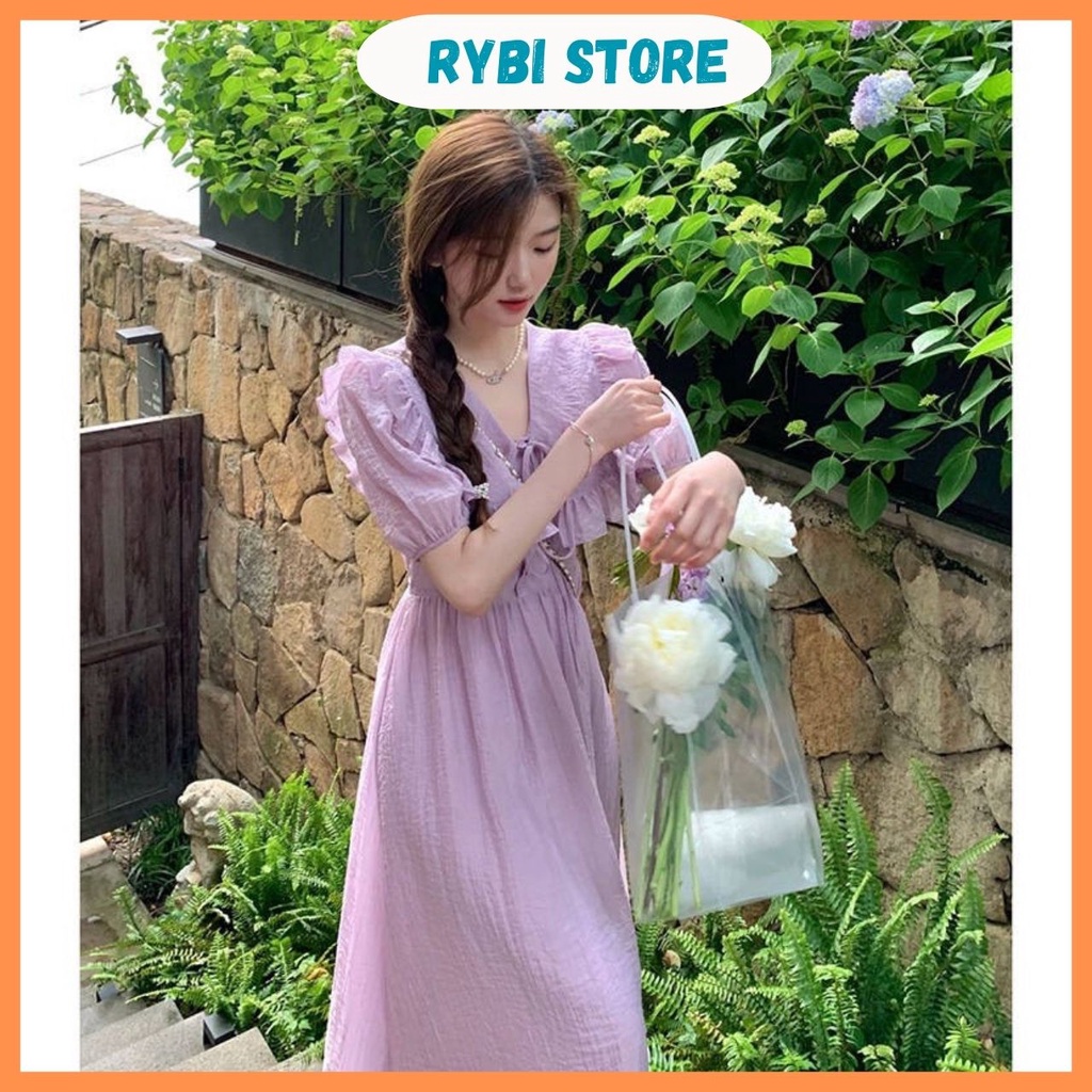 Đầm maxi đầm tiểu thư cổ bèo màu tím nhạt siêu xinh RyBi R5