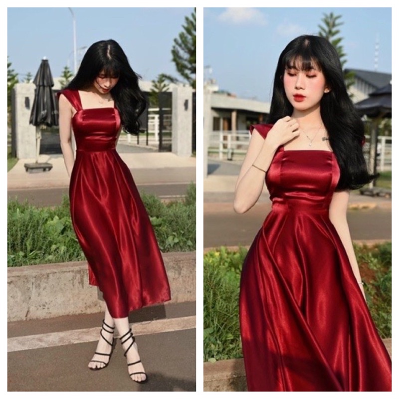 ĐẦM ĐỎ LỤA MAXI SATINCC TK CHUẨN FORM ĐẸP NHƯ MẪU MẶC-CHẤT MỀM MẠI CÓ MÚT NGỰC NHƯ HÌNH👗