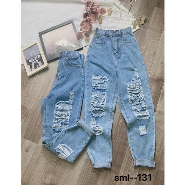 Quần baggy jean rách nhiều, mã 131