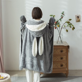 Chăn trùm đầu Có thể đeo được Polyester Sang trọng Tai thỏ Mũ Ném ấm mềm cho nhà TessaHome