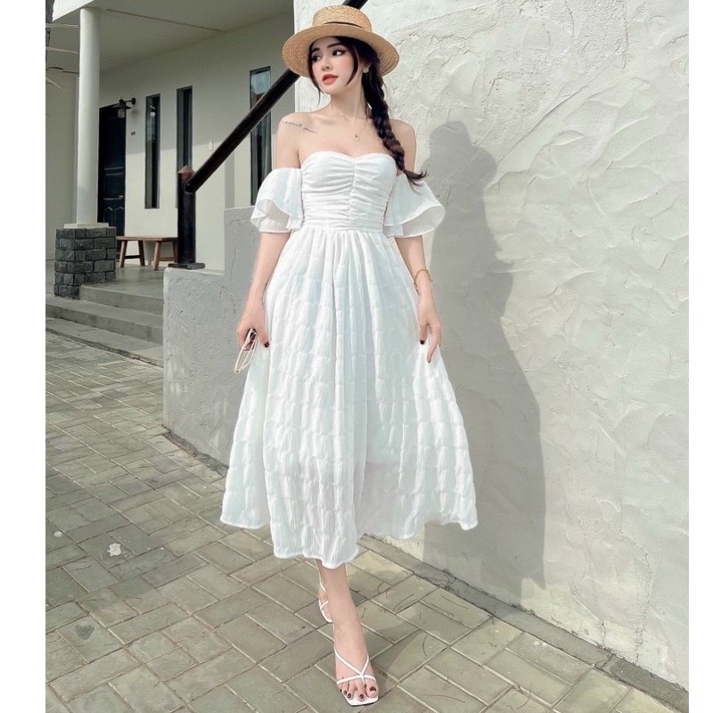 Váy đầm nữ maxi dáng xòe cúp ngực trễ vai (có mút) thích hợp mặc đi tiệc đi chơi VIP 108