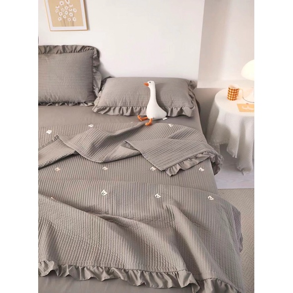 🍀 Bộ chăn ga gối vintage chất cotton solid 💕 set 4 món chăn chần hè - hàng nhập loại 1 - may ga theo yêu cầu