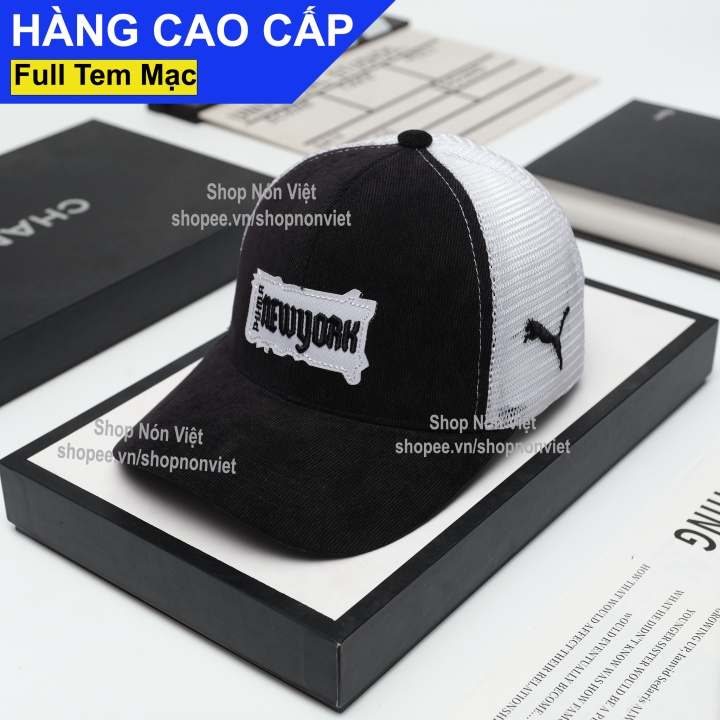 Mũ Lưỡi Trai Nón Kết New York Thêu Pu.m.a Bên Hông Phối Lưới Thoáng Mát Vải Kaki Cotton Màu Đen Trắng Form Đứng