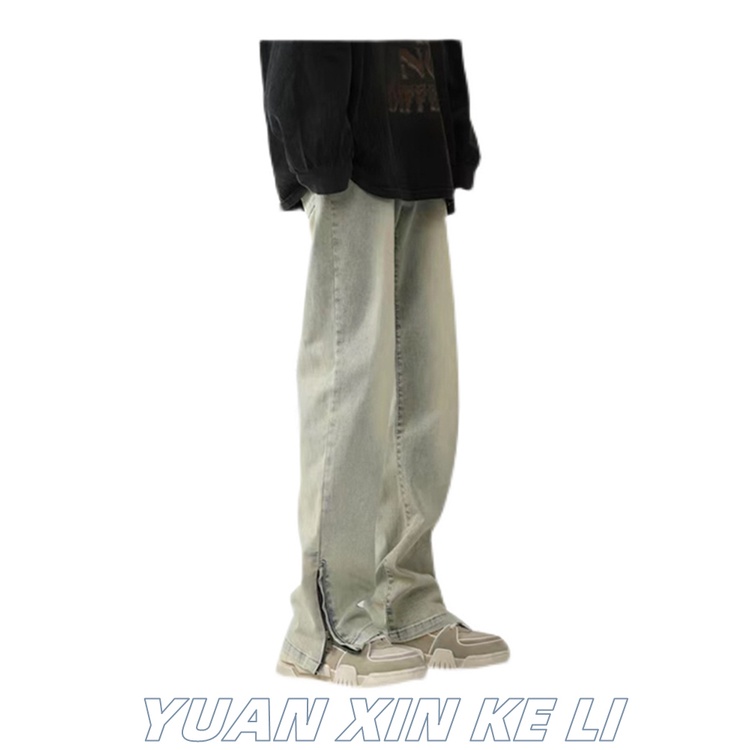 ✨Ins Quần Jean Nhuộm Màu Bùn Vàng Phối Khóa Kéo Phong Cách Retro Đường Phố Mỹ Đường Phố Cao Cấp Dành Cho Nữ