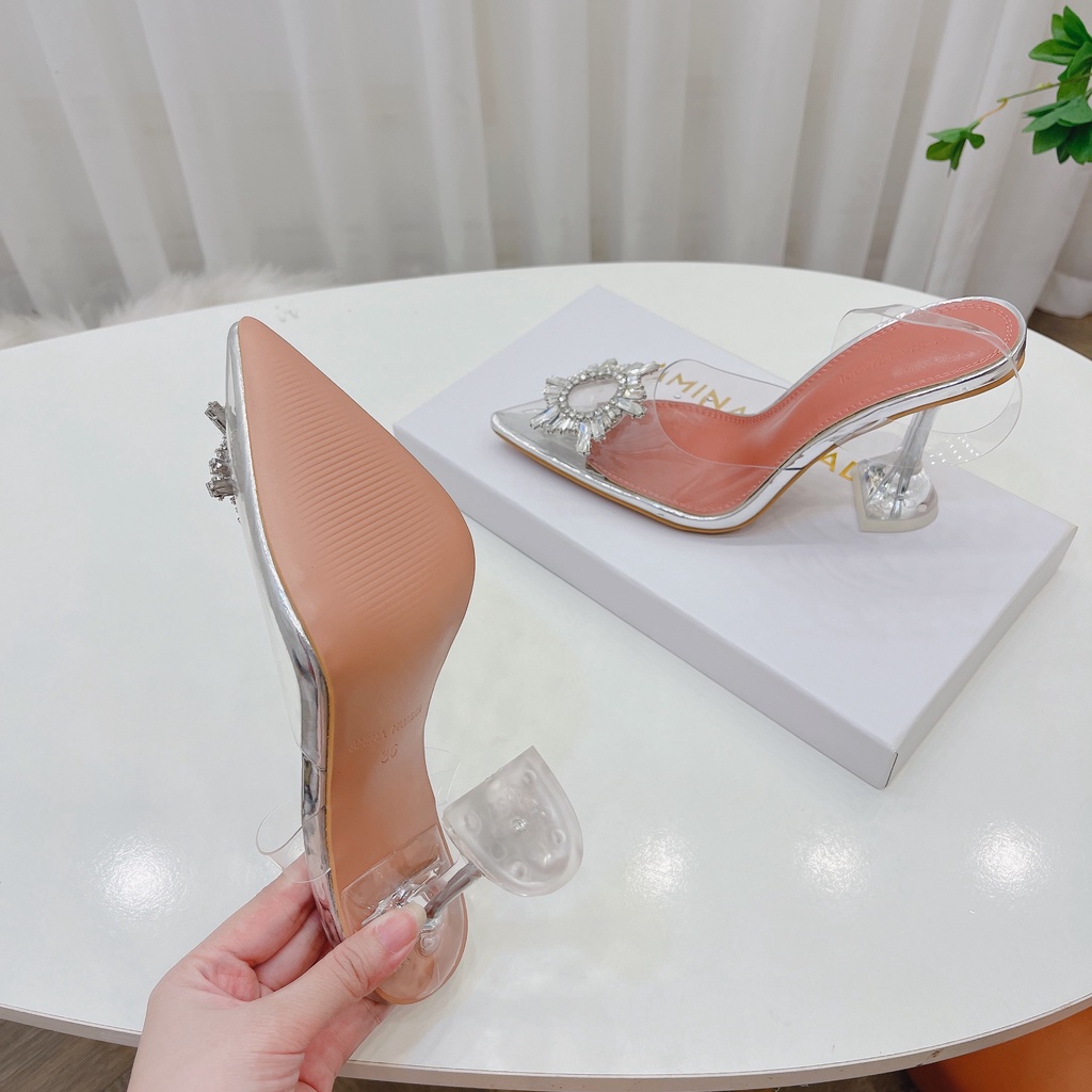 Sandal mica đá mặt trời gót loe cao cấp, gót 9cm. Form bé