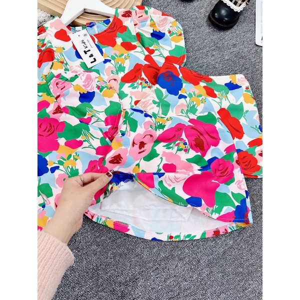 Set áo hoa sắc màu + cv lót trong cho bé gái