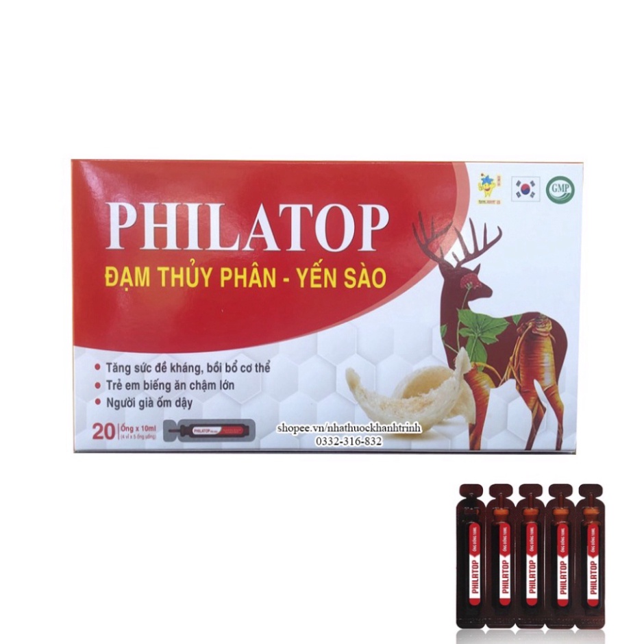 Philatop Đạm thủy phân yến sào - hộp 20 ống nhựa tiện lợi - chính hãng