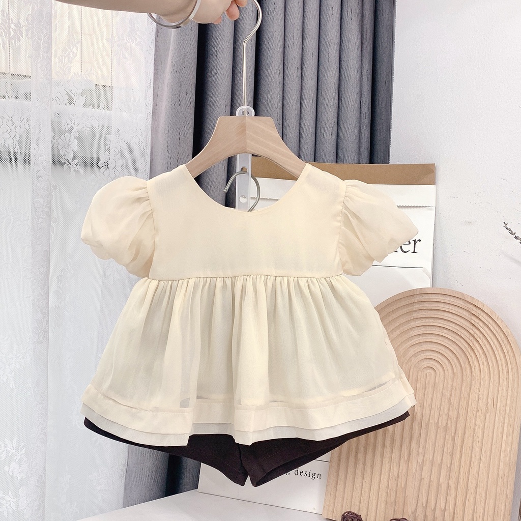 Set bộ baby doll POPPY KIDS chất tơ mềm xinh xắn đáng yêu họa tiết trơn BG001