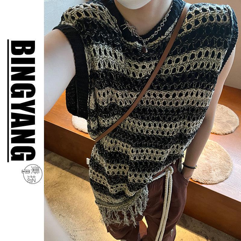 Set Áo Khoác Len Không Tay + Quần Yếm Dây Rút Phong Cách Retro Cho Nam Nữ