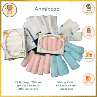 Set Khăn sữa sợi tre cao cấp Anminaza kháng khuẩn, siêu thấm hút, mềm mịn