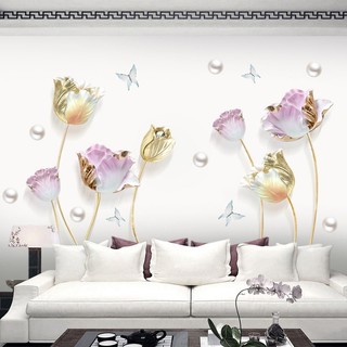 Decal dán tường HOA TÍM CÁNH MỎNG 3D SIÊU HOT 01