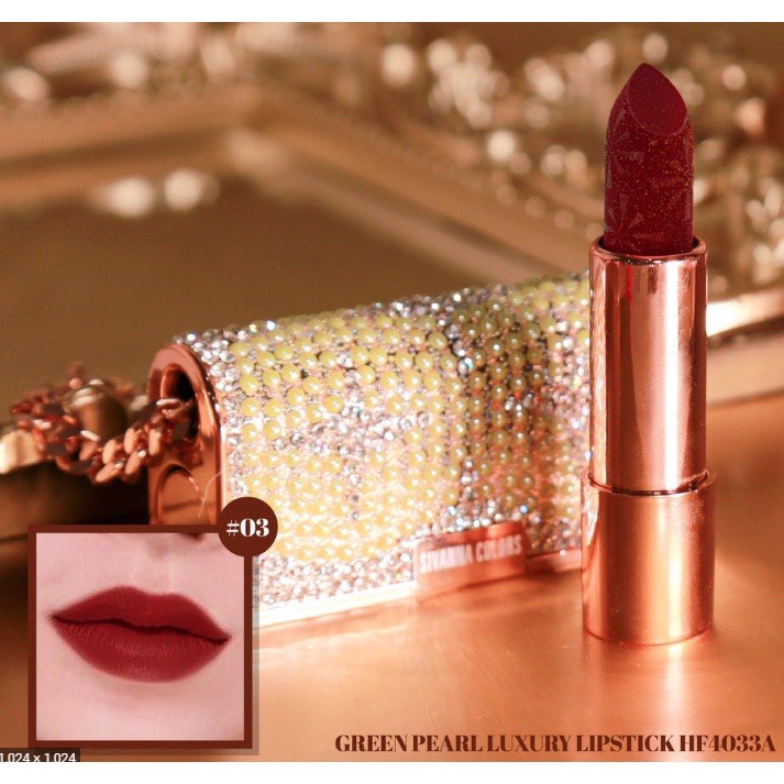 Son lì thiên nhiên không chì SIVANNA thái lan Sivanna Colors Green Pearl Luxury Lupstick 3.8g HF4033