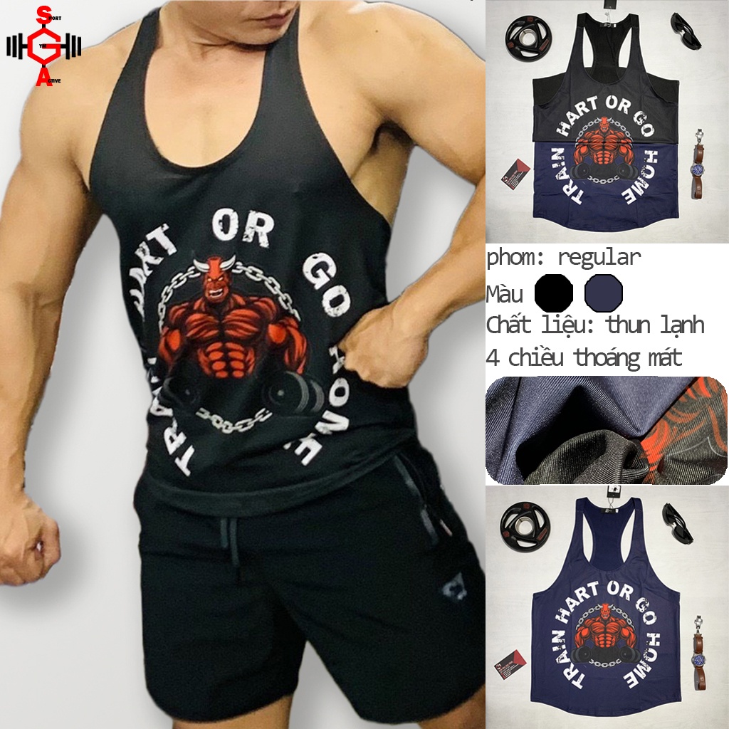 Áo ba lỗ nam tập gym thể thao in hình 3d cực ngầu đẹp chất thun poly lạnh 4 chiều stringer Train hard
