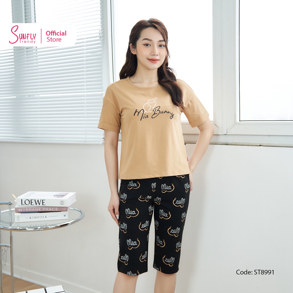 Bộ Đồ Mặc Nhà Nữ Cotton SUNFLY Áo Cộc Quần Ngố ST8991