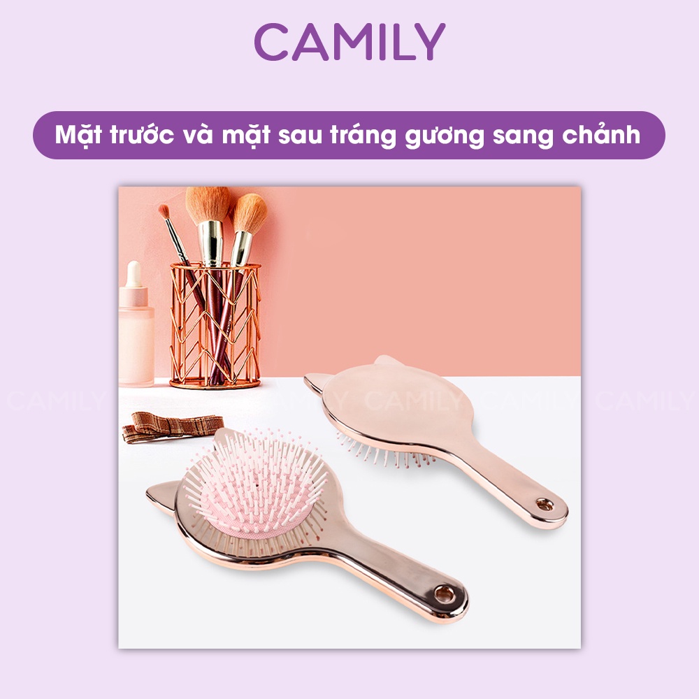 Lược Camily lược tròn chải tóc thiết kế đệm khí massage đầu hình tai mèo tráng gương cao cấp LC07