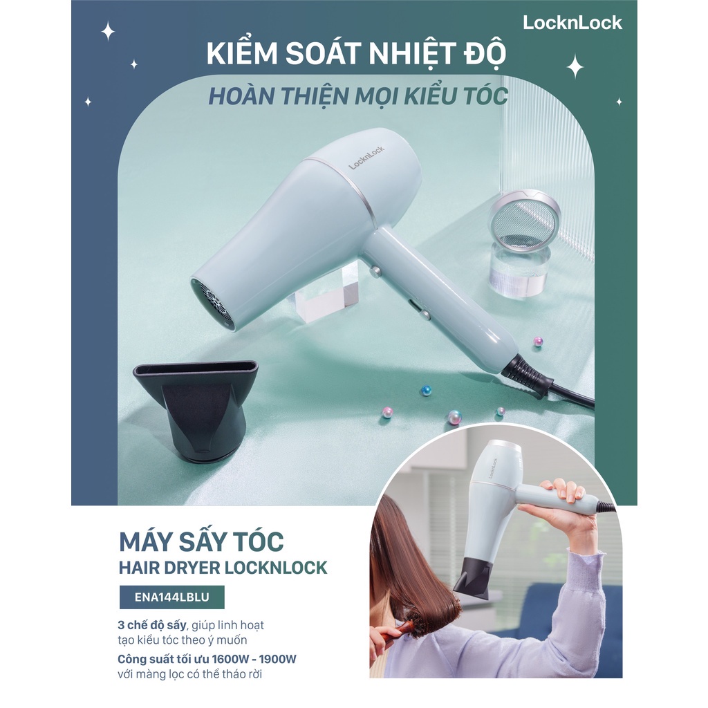Máy sấy tóc LocknLock nhỏ gọn công suất 1600 - 1900W ENA144BLU màu xanh - BABYHOPSG