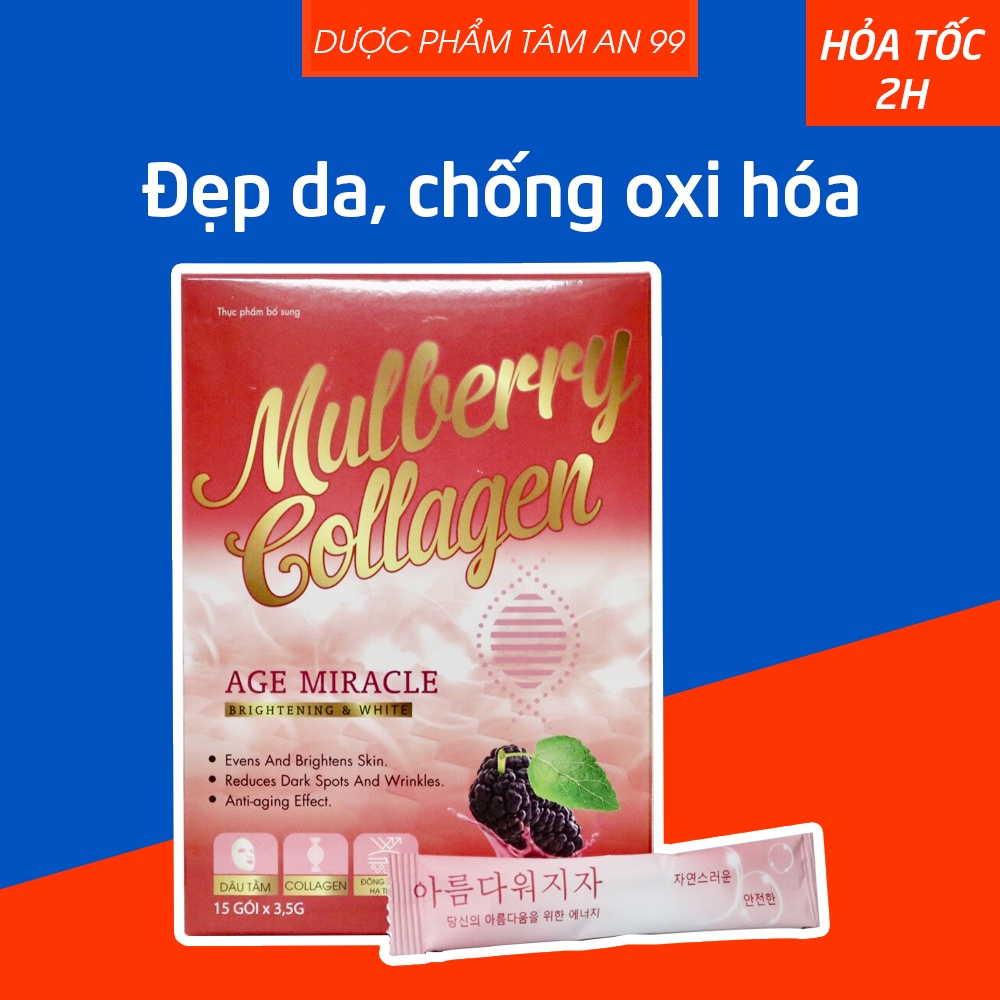 Mulberry Collagen từ dâu tằm, vitamin C giúp da trắng sáng, giảm nám sạm da - Hộp 15 gói