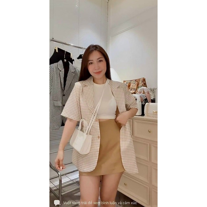 Set đầm nữ 3 món áo khoác vest tay lửng + áo thun 3 lỗ + chân váy siêu hót phong cách trẻ trung năng động