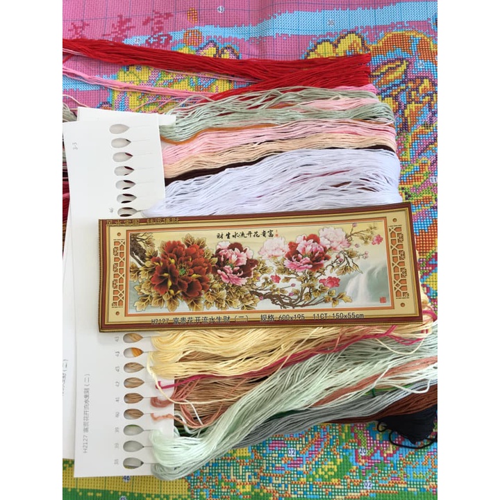 Tranh thêu chữ thập hoa mẫu đơn tuyệt đẹp chữ trung FJ0775 FJ0774 H2126 H2127 HH0760 HH0761 HH0830 HH0831