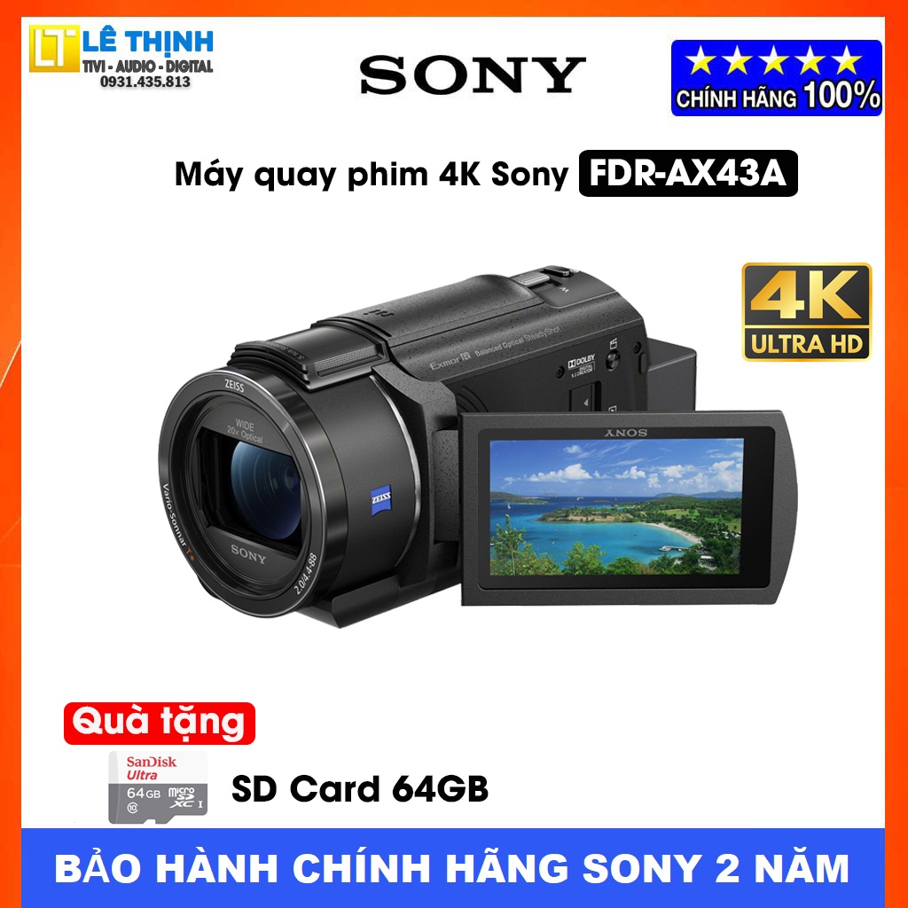 Máy quay phim KTS 4K Sony Handycam FDR-AX43A - Hàng chính hãng - Bảo hành chính hãng Sony 24 tháng toàn quốc