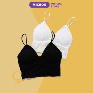 Áo Bra Hai Dây Nữ MICHOO Phối Ren Hoa Sexy Thoáng Mát Có Đệm Mỏng Nâng Đẩy Tạo Khe Quyết Rũ