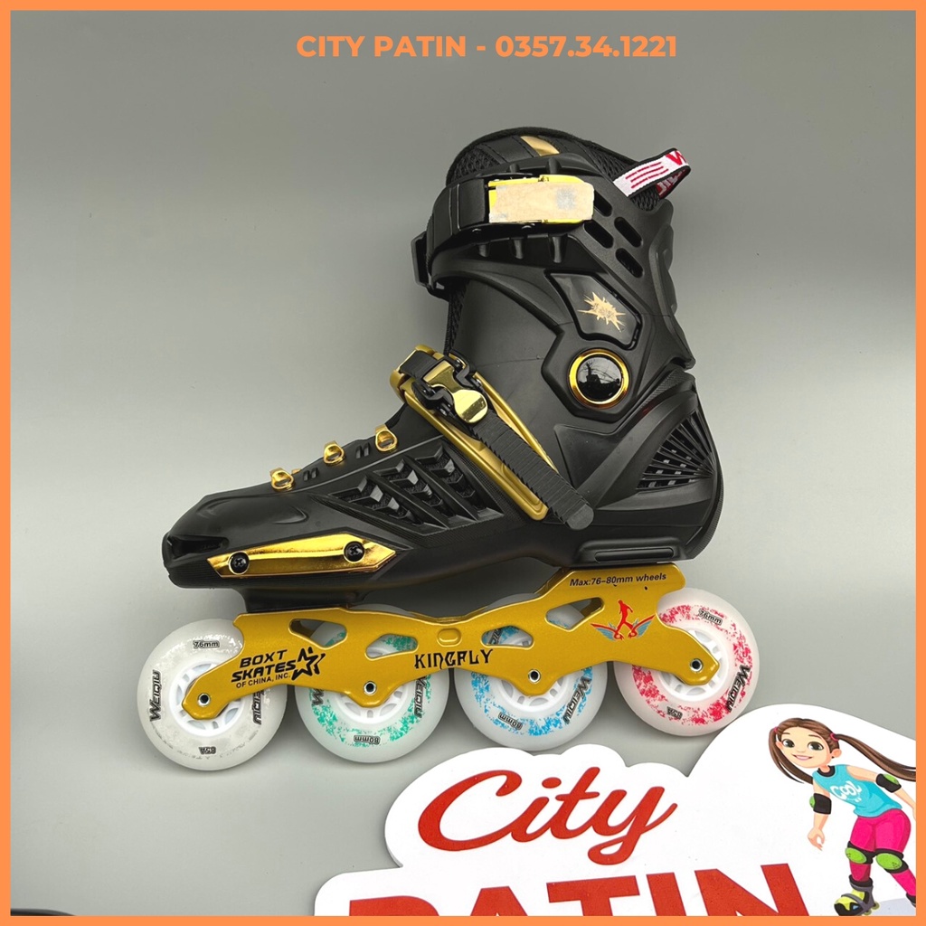 Giày patin người lớn bánh sáng đèn led, bánh cao su đặc, Giày trượt patin Kingfly Weiqiu 2 lớp tháo vệ sinh được