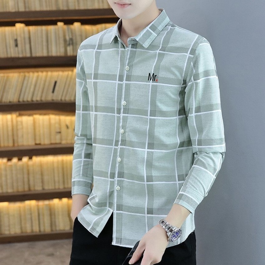 Áo sơ mi nam tay dài kẻ caro thêu chữ Mr999 phong cách Hàn Quốc thời trang Erina cao cấp chất vải mát mịn