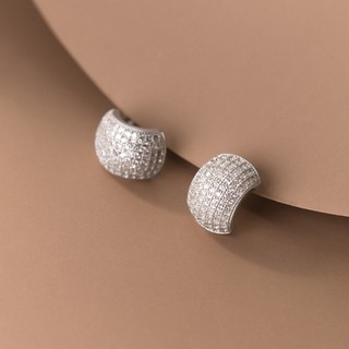 Bông tai bạc hình vòng cung đính đá Cz HAS