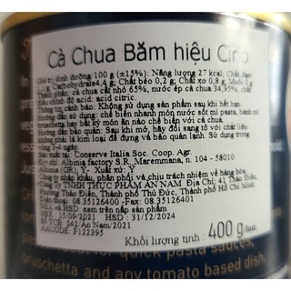 [Hộp 400g – Polpa] CÀ CHUA BĂM [Italia] CIRIO Chopped Tomatoes (anm)