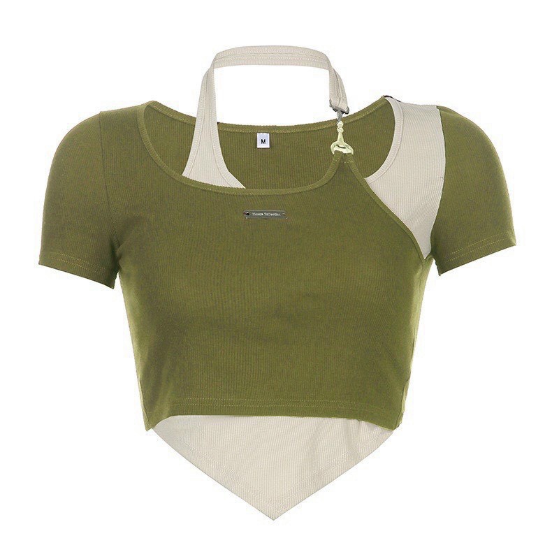Áo Croptop Nữ Phối Màu Gắn Dây Vải Cotton Co Giãn Tốt Phong Cách Trẻ Trung Năng Động NEW UNISEX
