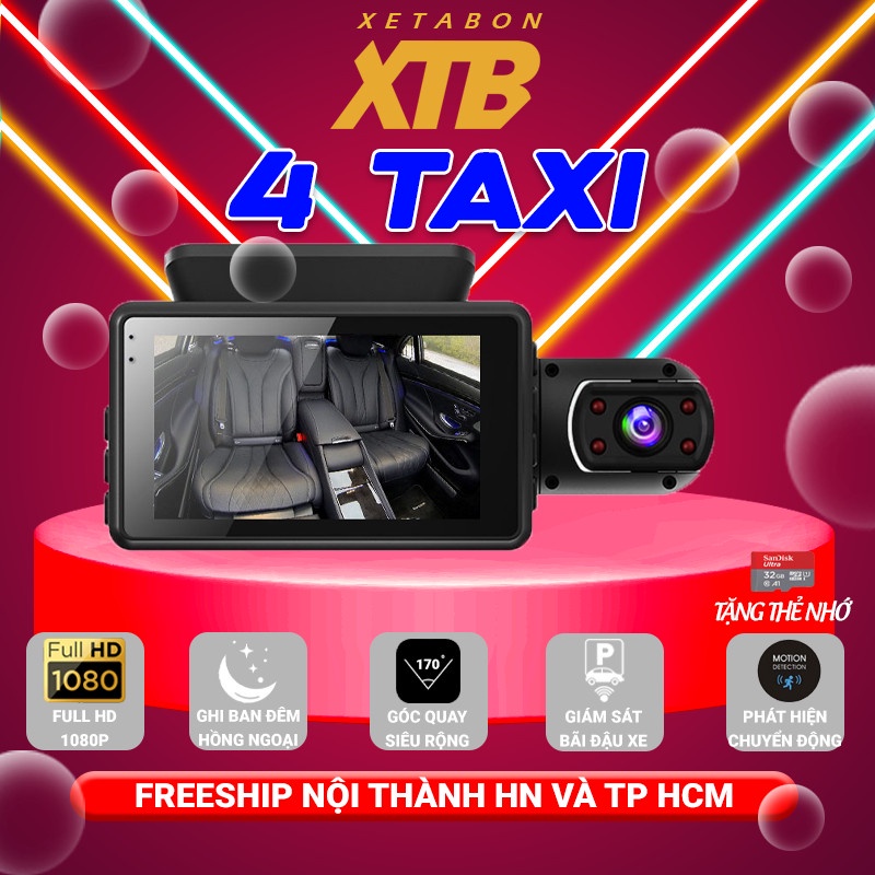 Camera hành trình ô tô 4taxi ống kính 360 độ ghi hình DVR 1080P hồng ngoại ban đêm siêu nét bảo hành 12 tháng | BigBuy360 - bigbuy360.vn