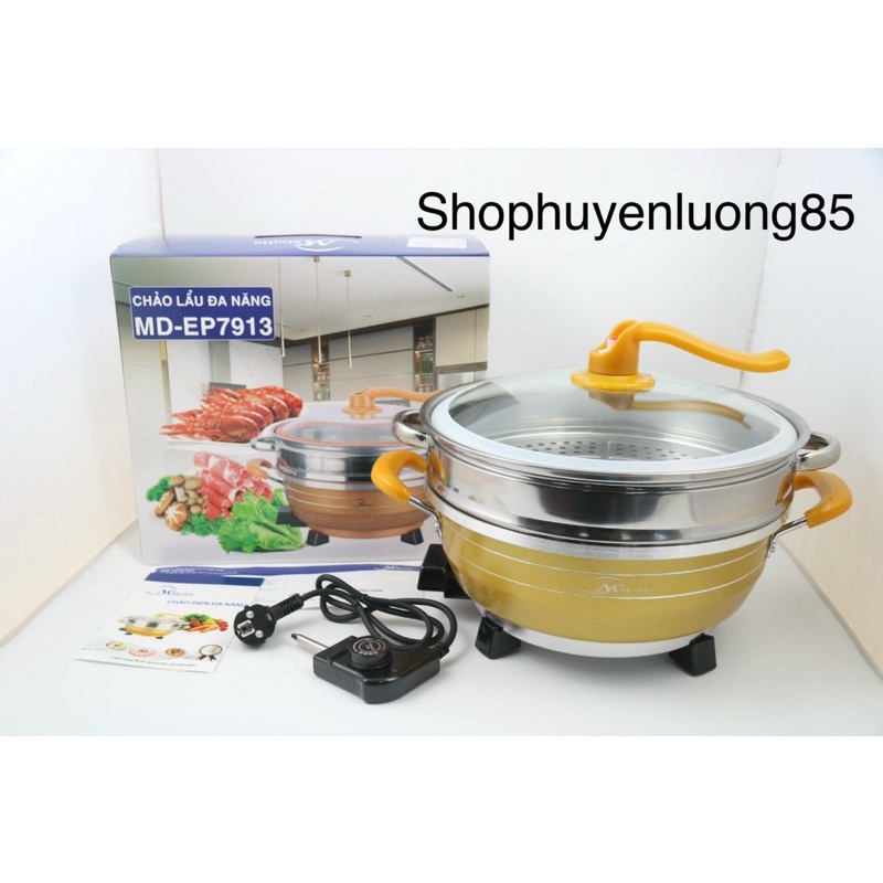 CHẢO LẨU ĐIỆN ĐA NĂNG MEDIA MD-EP7913. DÙNG ĐỂ ĂN LẨU, XÀO, RÁN, HẤP, NẤU CANH... RẤT AN TOÀN VÀ TIỆN LỢI