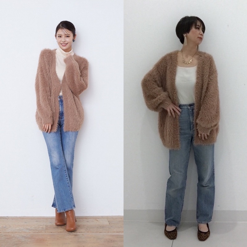 Áo khoác len lông nữ cổ tim khuy móc cardigan dòng oversive siêu dễ thương của Gu - Nhật Bản