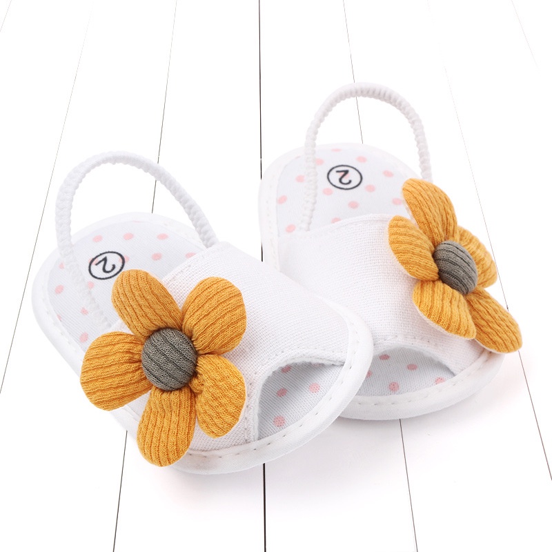 Sun baby Giày Tập Đi Đính Hoa Hướng Dương Dễ Thương Thời Trang Mùa Hè Cho Bé 0-1 Tháng Tuổi