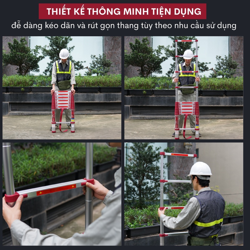 Thang nhôm Inox rút đơn 3,8m - 4,4m - 5m gấp gọn Nhập Khẩu Nhật Bản FUJIHOME, telescopic ladder