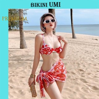 Bikini 2 mảnh sét 3 món họa tiết tim đỏ bikiniumi
