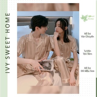 Đồ Ngủ Satin Lụa Cao Cấp 💫 Đồ Đôi Lụa Gấm Mặc Nhà Nam Nữ 💫 IVY600