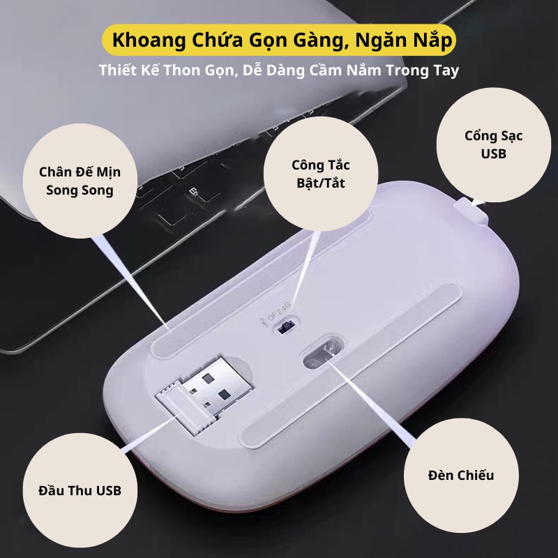Chuột Máy Tính Không Dây Pin Sạc 4Zone Chuột Không Dây 2 chế độ kết nối Không Gây Tiếng Ồn - Chuột văn phòng  RGB CMT01 | BigBuy360 - bigbuy360.vn