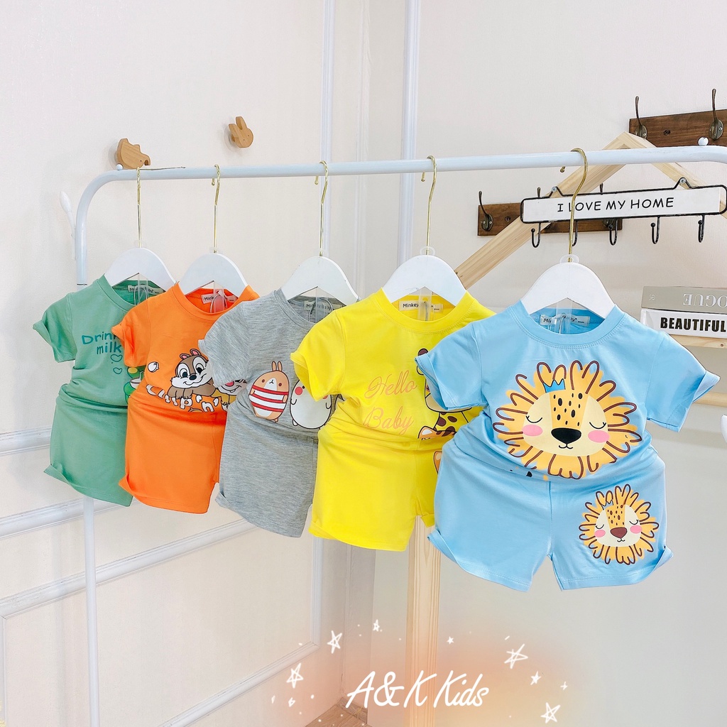 Bộ cộc tay, in hình cute, thun lạnh minky loại 1 chất vài mát cho bé trai bé gái M56