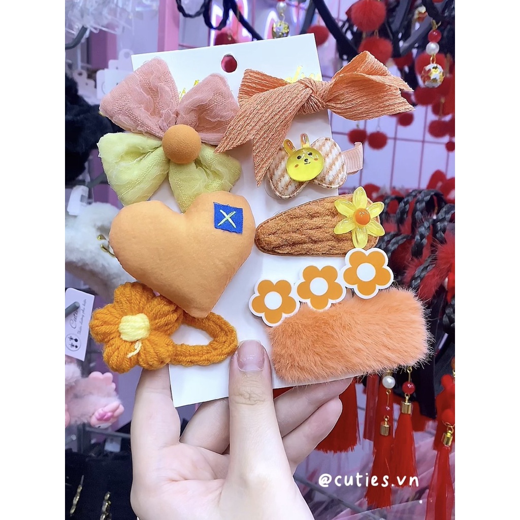 Set Bộ kẹp tóc công chúa bằng vải lông dễ thương họa tiết hoạt hình cho bé gái