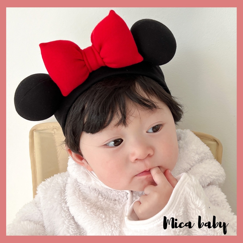 Băng đô che thóp cho bé chất cotton đính nơ đỏ phồng BD74 Mica baby
