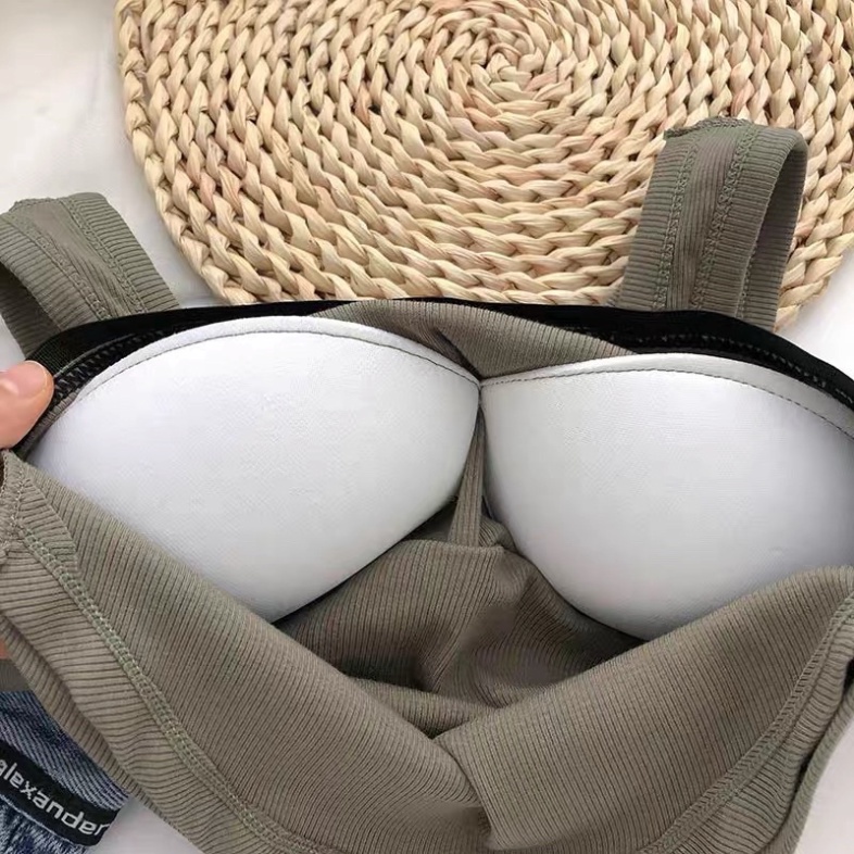 Áo Bra Nữ 2 Dây Bản To Dáng Lửng - áo 3 lỗ mềm có đệm Vạt Tròn Có Đệm Ngực Trend Mới nội y xanh - chất mát