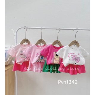 Bg50- bộ áo cotton hình xinh quần váy siz nhỡ bé gái