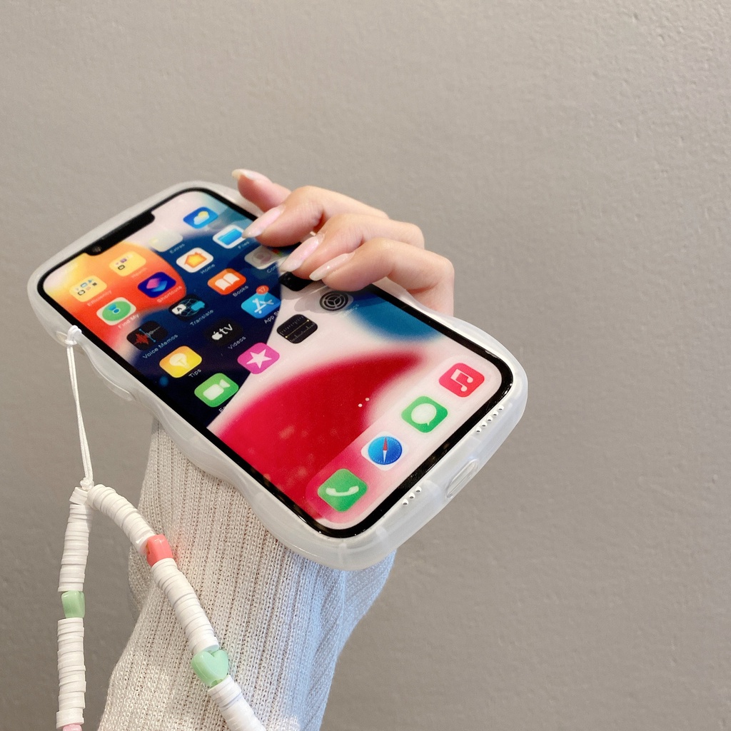 [Kèm Vòng Tay] Ốp Lưng Iphone Viền Sóng Mây Kèm Theo Quai Xinh Xắn Chống Rơi