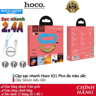 Cáp sạc nhanh Hoco X21 Plus 2.4A siêu dẻo, chống cháy, chống đứt dây dài 1m, 2m