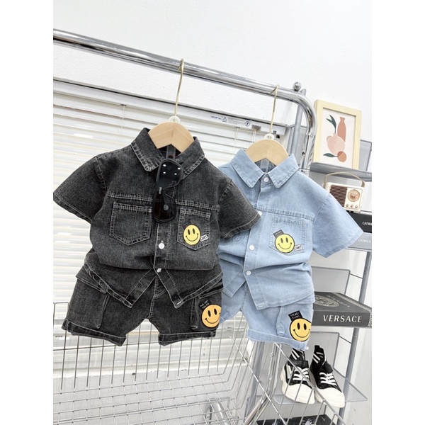 Bộ bò cộc tay mặt cười cho béin hình Drew thời trang phong cách
