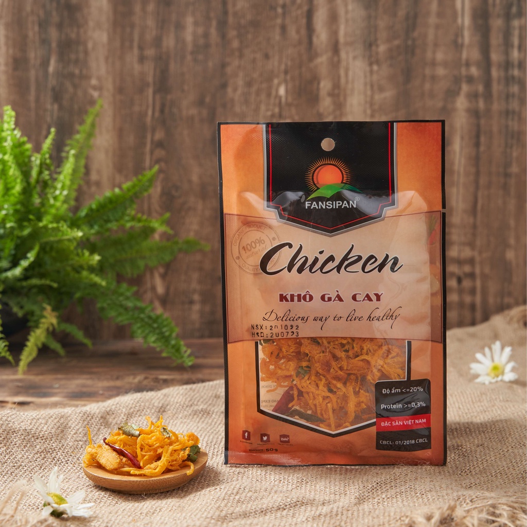 Khô Gà Lá Chanh Chính Hãng Fansipan Gói 50g Thơm Ngon Đảm Bảo Vệ Sinh, Ăn Vặt NaNa