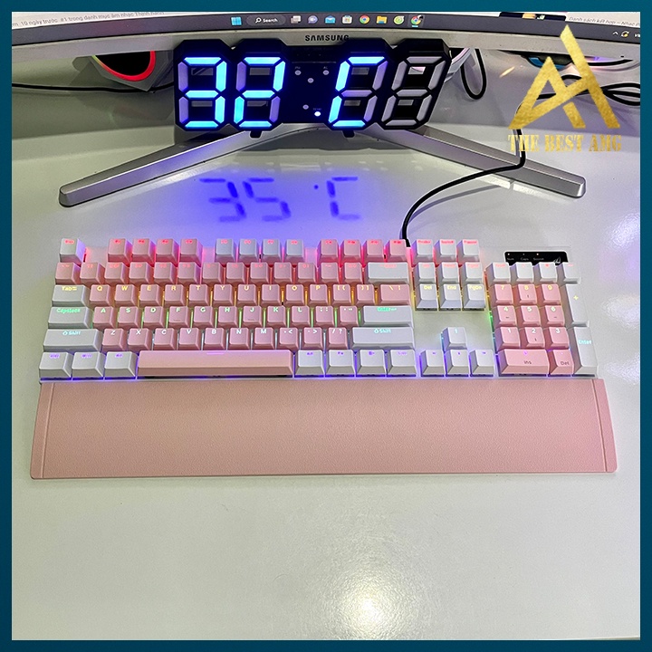 Bàn Phím Cơ Máy Tính Gaming Keycap Xuyên Led RGB Có Dây TC3218 Màu Hồng Trắng - Bàn Phím Chơi Game Vi Tính Pc