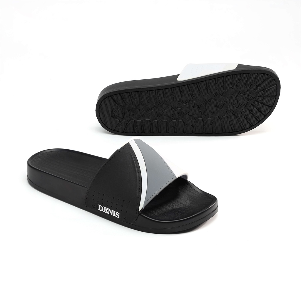 Dép quai ngang Denis Unisex Slipper đế PU đen quai Đen phối màu DU02 ngoài trời