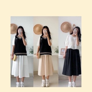 CHÂN VÁY DÀI ULZZANG ĐŨI HÀN TÚI XẺ - ĐẦM CHŨ A DÁNG DÀI du lịch biển mùa hè Hiva Cloth (ảnh thật/sẵn)
